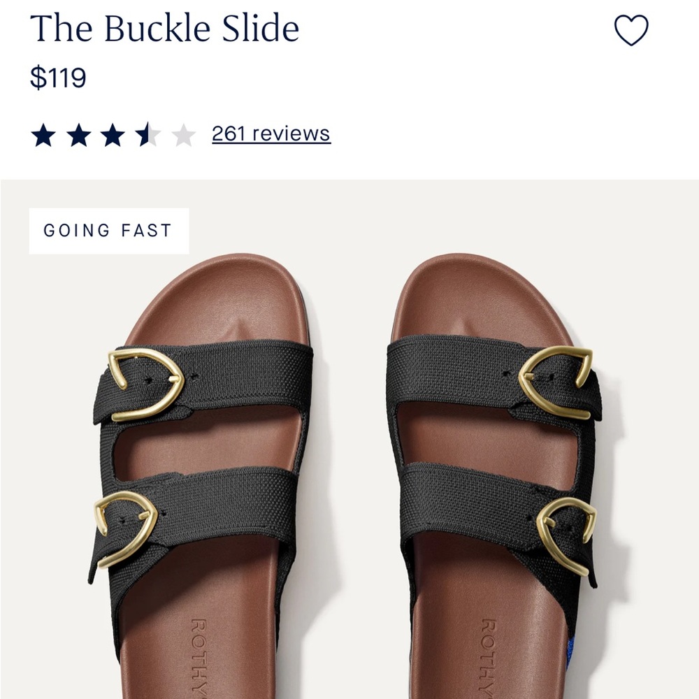 Rothy’s The Buckle Slide Black Sandals with Gold Buckles